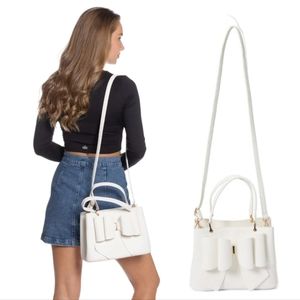 NEW!!! 3D Bow Vegan Leather 3-Way Wear White Satchel, Crossbody, & Shoulder Bag